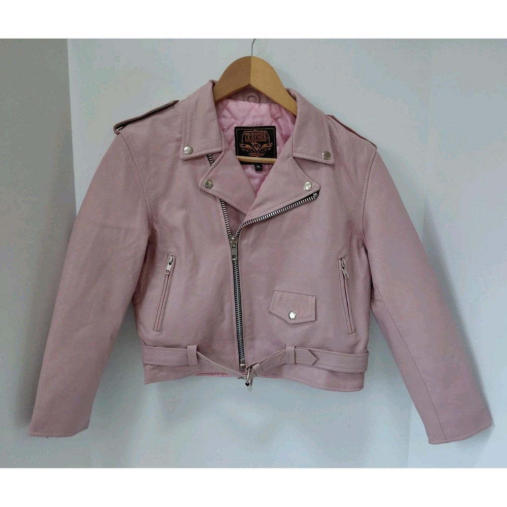Milwaukee Leather Classic Style Pink Leather Motorcycle Jacket Girls Size XL